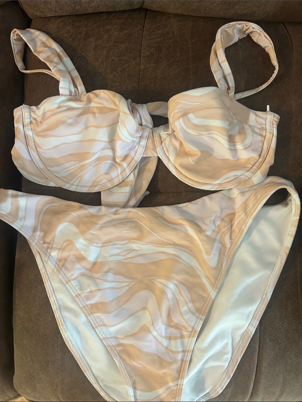Abercrombie Swirl Print Two-Piece Bikini - Light Pink & Cream